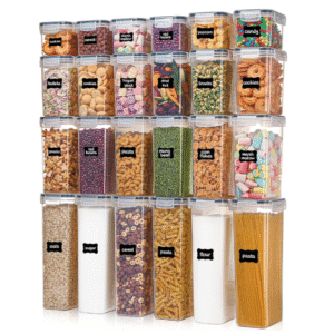 Vtopmart 24 PCS Airtight Food Storage Containers – BPA-Free Pantry Canisters with Lids & Labels (Black)