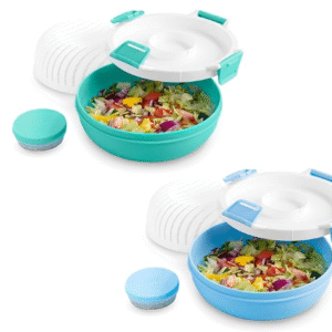 Tasty 2-Pack Salad Boss To-Go Bowls – 56oz, Leak-Proof, Dressing Cup, Dishwasher Safe (Aqua)