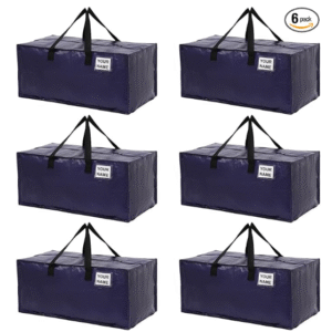6 PCS Blue Moving Tote Bags – Heavy-Duty, Zipper & Strap, Space-Saving Storage