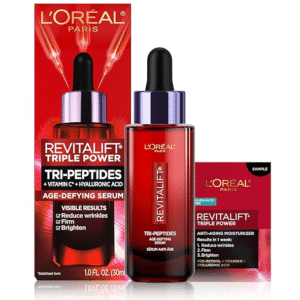 L'Oreal Paris Revitalift Triple Power Anti-Aging Serum, 3-in-1 Wrinkle, Firming & Brightening, with Sample