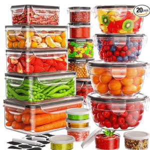 40 PCS Food Storage Containers with Airtight Lids – Leakproof, Reusable, Microwave & Dishwasher Safe, with Labels & Pen