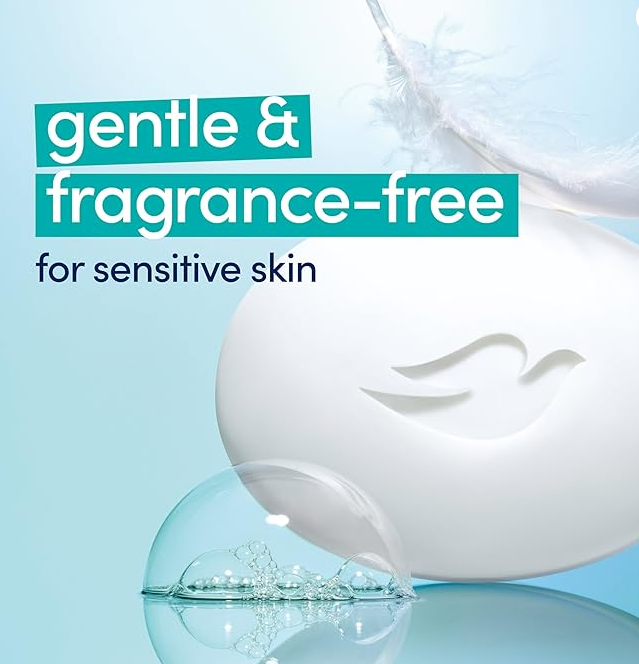 Dove Sensitive Skin Beauty Bar, Fragrance-Free, Hypoallergenic, 8 Bars (3.75 oz each) - Image 2