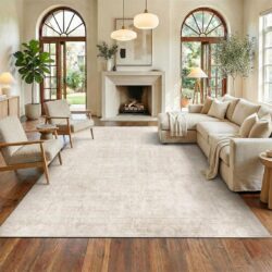 Homemate 8x10 Washable Vintage Faux Wool Rug, Non-Slip & Foldable.