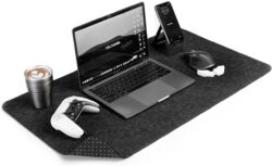 DELTAHUB: Minimalist Felt Desk Mat – Anti-Slip, Easy Glide, Large (18×32"), Gray