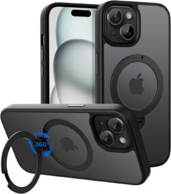 CACOE: Magnetic Case for iPhone 15 – MagSafe Compatible with 360° Ring Stand, Black