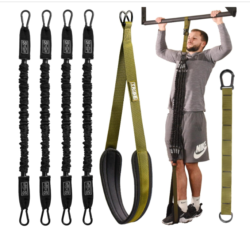 Tribe: Pull-Up Assistance Bands Set – 4 Heavy-Duty Resistance Bands with Adjustable Strap & Foot Rest for Pull-Up Training