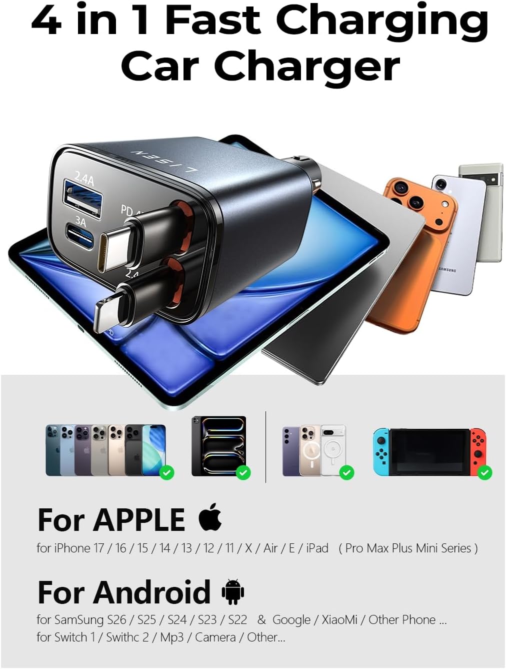 LISEN Retractable Car Charger - Image 7