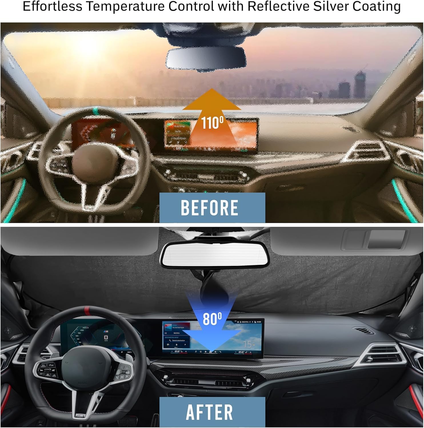 Autovir Windshield Sun Shade, Foldable Car Window Shades, 280T Visor Shade - Image 2